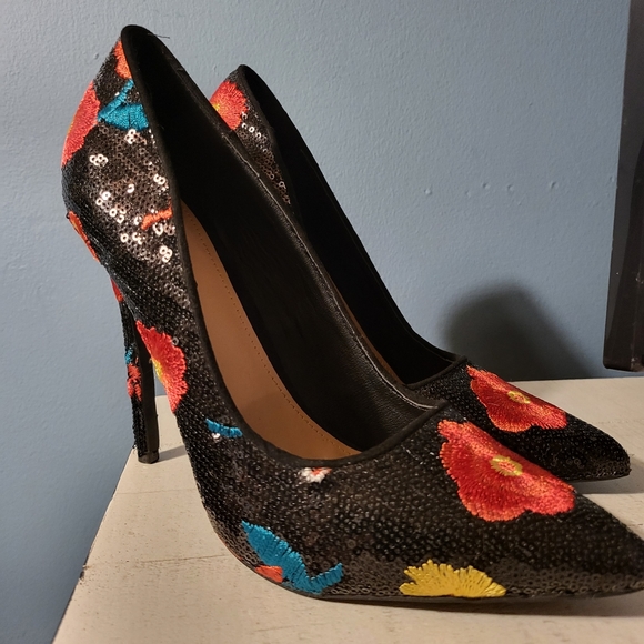 Just Fab Sequin Floral Pump in Black sz 8.5 "Flora" - Picture 6 of 8